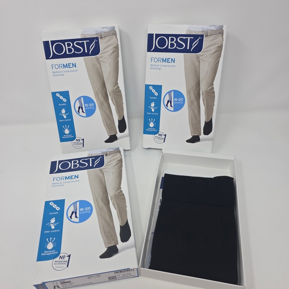 Jobst forMen Compression Socks Medium Black 15-20mmHg Knee High 115001 3 Pack